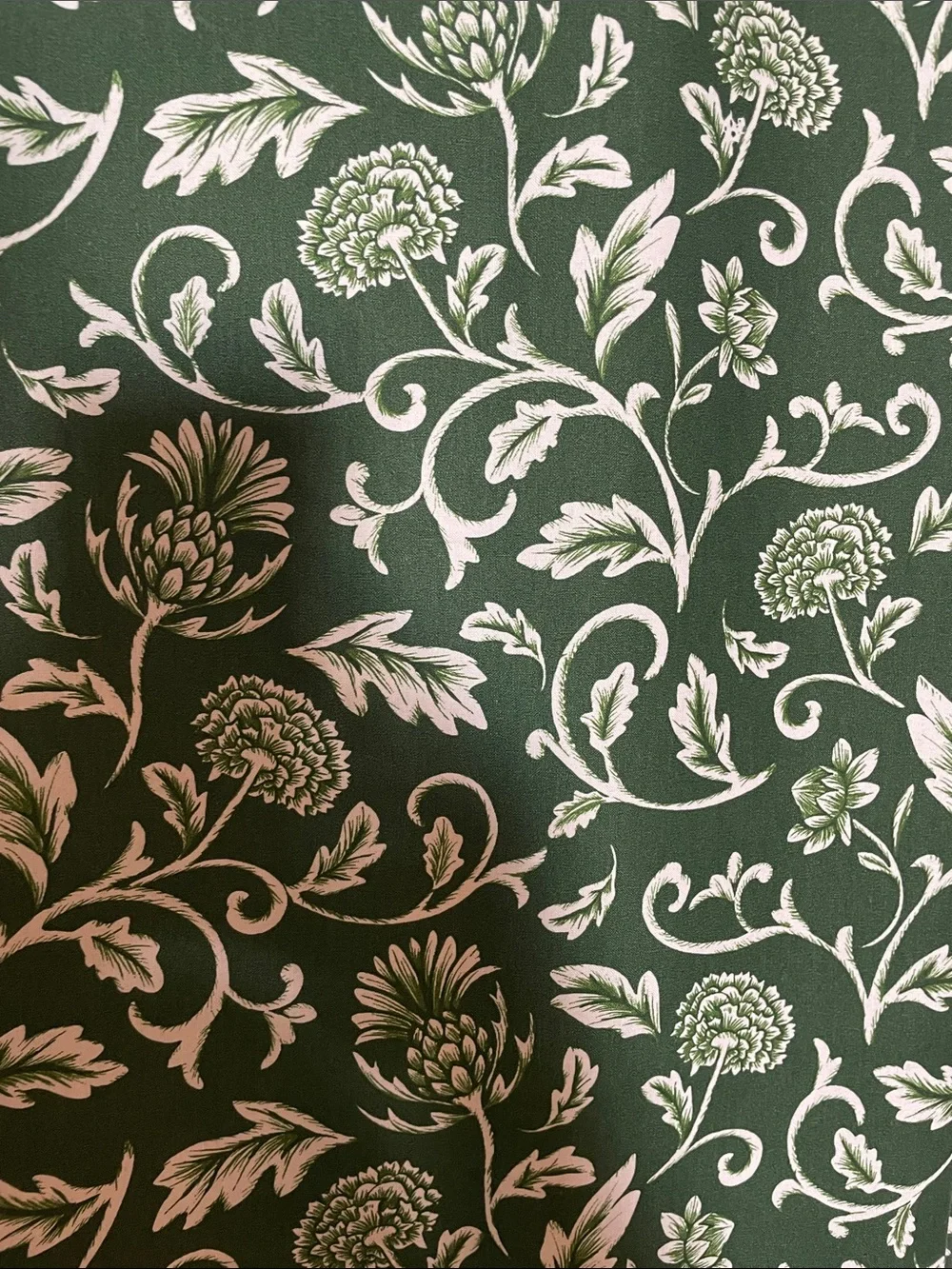 Green and White Floral Shower Curtain